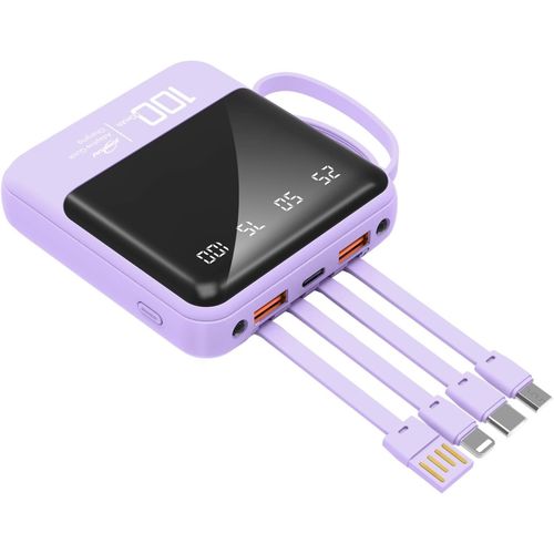 AYU-Chargeur de Tlphone Portable 10000mAh avec Cbles et Lampe de Poche Intgrs, Batterie Externe, Compatible avec iPhone, Samsung, Google, LG, iPads et Plus Encore (Violet)