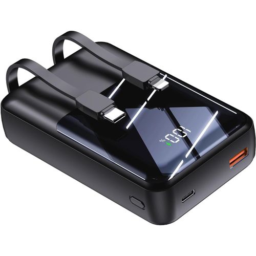 AYU-Chargeur de Tlphone Portable avec Cbles Intgrs 20000mAh Power Bank 22,5 W Charge Rapide Affichage LED Batterie USB C Ultra-Compacte Compatible avec iPhone 16 15 14 13 12 etc (Noir, 20000mAh)