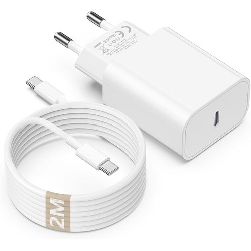 AYU-Chargeur iPhone 16 15 avec Cable de Charge, Chargeur Rapide USB C Original 20W avec cble USB C AUT C 2M Compatible avec Apple iPhone 16/15 Plus/Pro Max, iPad Pro 12.9, 11 10/Mini/Air