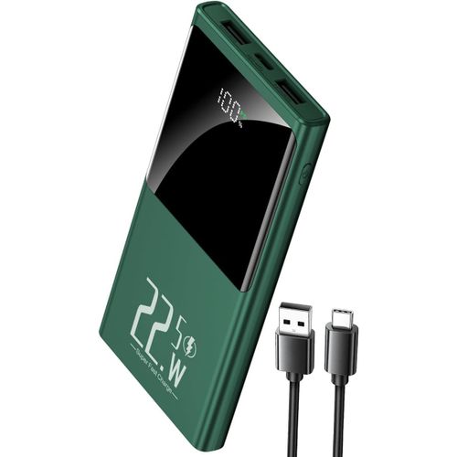 AYU-Chargeur portable 10 000 mAh Powerbank 22,5 W Batterie de charge rapide avec entre et sortie USB-C et grand cran LED Chargeur de tlphone portable fin pour iPhone Google Android (vert)