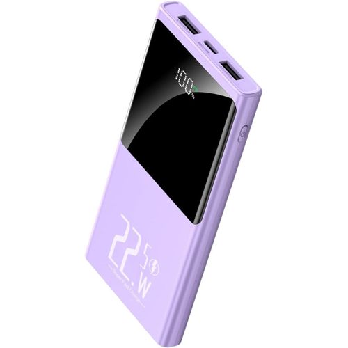 AYU-Chargeur portable 10 000 mAh Powerbank 22,5 W Batterie de charge rapide avec entre et sortie USB-C et grand cran LED Chargeur de tlphone portable fin pour iPhone Google Android (violet)
