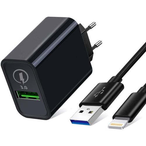 AYU-Chargeur Secteur pour Samsung A51 A71 A52 A32 S10 Plus/S10E A12 A23 5G A04s,Note 10 9 8 5G,Huawei P40 P20 P30 Lite Pro,18W Quick Charge 3.0 Rapide+1.8M USB Cable