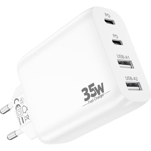 Ayu-Chargeur Usb C, 4 Ports Adaptateur Multiple Avec Usb-C/A Chargeur Rapide Pd+Qc 35w Prise Pour Iphone 16/16e/15/14/13/12 Pro Max, Ipad, Samsung Galaxy S25/S24/S23/S22, Google Pixel 9/8/7