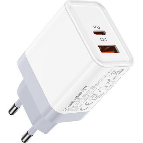 AYU-Chargeur USB C Rapide, 20W 2 Port Adaptateur USB A Type C Secteur Prise pour Samsung Galaxy S24 Ultra S23 FE S22 S21 S20 A55 5G A54 A53 A35 A34 A25 A15 A14 A05s, iPhone 16 Plus Pro Max 15 14 13 1