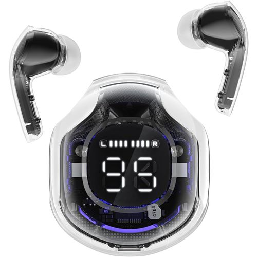 AYU-Clear Beat couteurs sans Fil Bluetooth 5.3, Design Transparent, Son cristallin, tanche IPX4, tui avec Charge Smartphone, Microphone intgr, autonomie 2-3 Heures, USB-C (Noir)