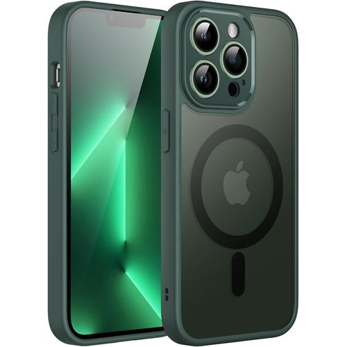 AYU-Coque Magntique pour iPhone 13 Pro 6,1 Pouces Compatible avec MagSafe, Etui Translucide Mat Arrire Housse Protection Complte de l'Objectif de Camra Fine Antichoc (Vert Nuit)