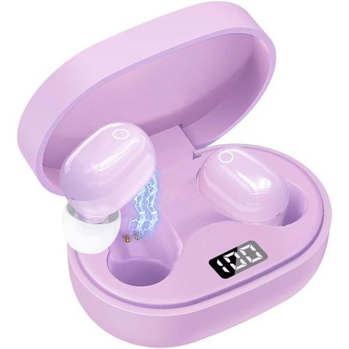 AYU-couteurs Bluetooth 5.2 H15 avec ANC,HiFi stro,Micro HD,12h autonomie,tanches IPX5,Ultra-lgers 3.5g,Confortables,sans Fil,Intra-Auriculaires,compatibles iOS Android Tablette PC,Violet