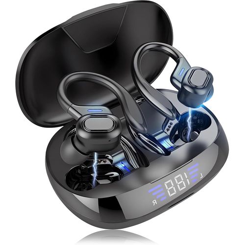 AYU-Ecouteurs Bluetooth 5.4 sans Fil Sport, couteur Bluetooth 5.3 HiFi Stro, USB-C Charge Rapide Casque Running, Oreillette sans Fil avec Affichage LED, Earbuds Android iOS