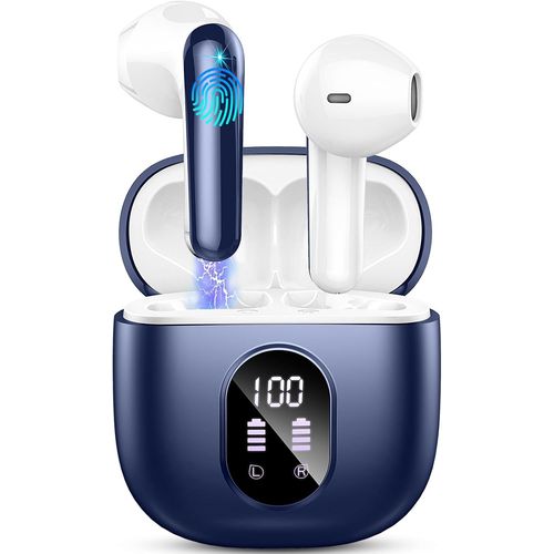 AYU-Ecouteurs Bluetooth Sans Fil, 2024 couteurs Bluetooth 5.3-Dure de Lecture: 50H-avec HiFi Stro Basses et Appels Clairs, 4 ENC Rduction de Bruit Mic/IP7 tanche, Casque pour iOS Android-Bleu