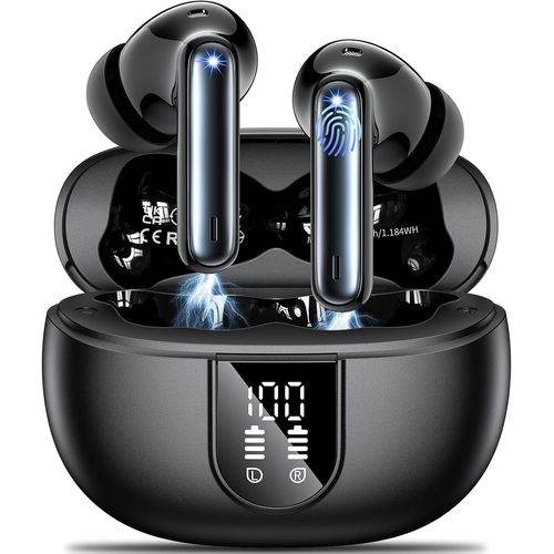 AYU-Ecouteurs Bluetooth sans Fil Casque Bluetooth 5.3 avec 4 ENC Rduction Bruit Mic cran IP6 tanche LED 42H Dure Lecture Sport HiFi Son Stro Oreillette Contrle Tactile pour iOS Android Noir