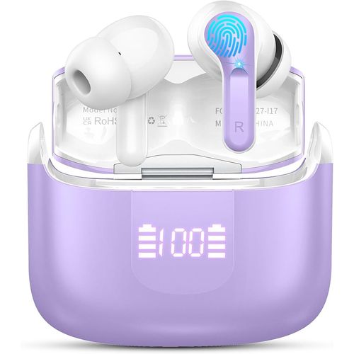 AYU-Ecouteurs Bluetooth sans Fil, couteur Bluetooth5.3 avec 4 ENC Rduction Bruit Mic, Ecouteur sans Fil HiFi Son Stro, 40H Casque cran LED, IP7 tanche Sport Oreillette Bluetooth, Violet