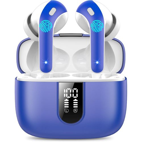 AYU-Ecouteurs Bluetooth sans Fil, couteurs Bluetooth 5.3, 50 Heures Contrle Tactile, 4 ENC Appel Rduction Antibruit Mic, Basses Profondes, Ajustement Confortable, IPX7 tanche CasqueBleu Marine