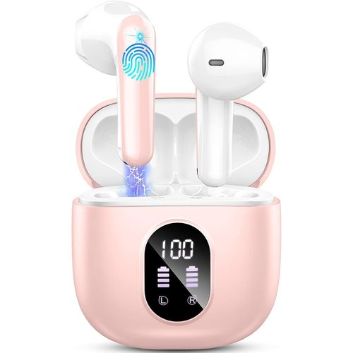 AYU-Ecouteurs Bluetooth sans Fil, couteurs Bluetooth 5.3 avec HiFi Stro Basses Casque, 50H Rcration, 4 ENC Rduction de Bruit Mic, Oreillette Bluetooth IP7 tanche, cran LED, pour iOS Android,