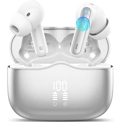 AYU-Ecouteurs Bluetooth Sans Fil, couteurs Bluetooth 5.3 Hi-FI Son Stro avec 4 ENC Rduction Antibruit Mic Casque, 40H Rcration, IP7 tanche Oreillette, Contrle Tactil pour iOS Android, Argent