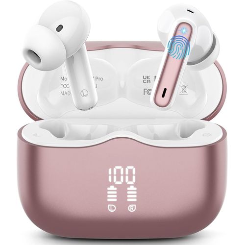 AYU-Ecouteurs Bluetooth Sans Fil, couteurs Bluetooth 5.3 Hi-FI Stro avec 4 ENC Rduction Antibruit Mic, 40H Casque Sans Fil, cran LED, IP7 tanche, Contrle Tactil, Oreillette pour iOS Android, R
