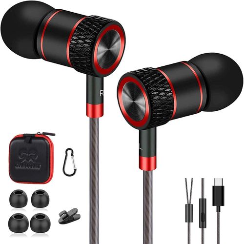 AYU-couteurs Haute Qualit Audio, USB Type C, couteurs Intra-auriculaire Filaire,Ecouteur avec Micro et rduction du Bruit,Oreillette avec Son Surround Jack Noir et Rouge