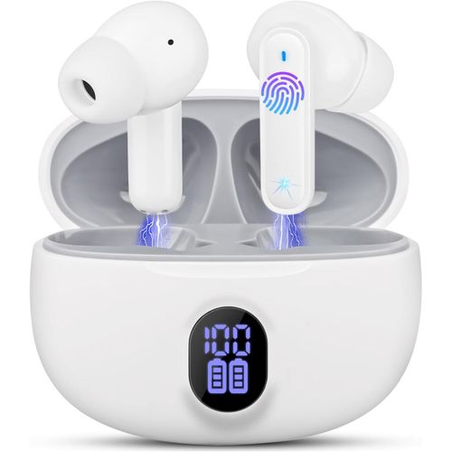 AYU-couteurs sans fil Bluetooth, intra-auriculaires Bluetooth 5.3, couteurs sans fil, affichage LED, tanchit IPX7, autonomie de 30 h, rduction du bruit
