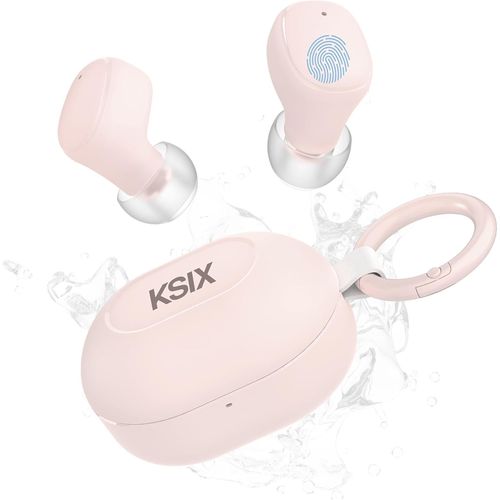 AYU-KSIX Neutron couteurs sans Fil, True Wireless Stereo, Bouton Multifonction, appels, Assistant Vocal, tui de Charge avec Mousqueton, autonomie 4h + 16h, USB-C, IPX4 rsistant  l'eau, Rose