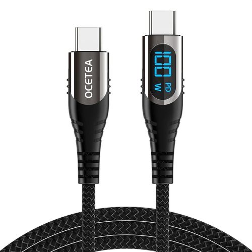 AYU-Long Cble USB C vers USB C 3M, 100W PD Cble de Charge Rapide Type C Nylon Tress Cble avec affichage LED pour iPhone 15/15 Pro/15 Plus/15 Pro Max, MacBook, iPad, Galaxy S23 S22, Pixel