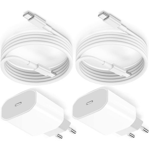 Ayu-Lot De 2 Adaptateurs Usb C Pour Iphone 16/15 Avec Cble De 60 W 2 M Type C Vers Type C, Chargeur Iphone Blanc Pour Iphone16/Iphone 15 Pro Max/Macbook/Ipad/Samsung
