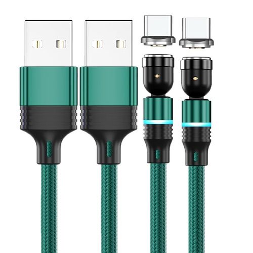 AYU-Lot de 2 cbles de charge magntiques USB-C 3 A avec adaptateur de type C - Prend en charge le transfert de donnes QC 3.0