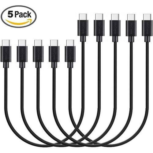 AYU- (Lot de 5, 0,3m Cbles USB Type C vers USB Type C 2.0 Courant de Donnes et Charge pour Samsung Galaxy S8, S8 Plus, Nexus 6P, LG G6, new MacBook, Google Pixel XL, OnePlus et plus (Noir)