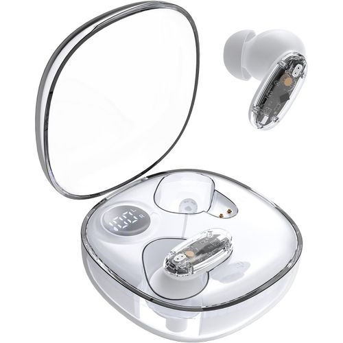 AYU-MHIB2, couteurs Bluetooth 5.4, Son Immersif, Design Ergonomique Semi-Transparent et Ultra-Compact, 24 Heures d'Autonomie, couteurs sans Fil avec Botier et Indicateur LED, Blanc\u200b
