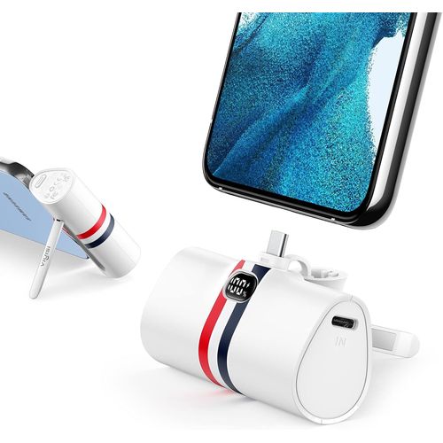 Ayu-Mini Batterie Externe Usb C, Power Bank Charge Rapide 20w Avec Support Pliable, Chargeur Portable Compatible Avec Samsung Xiaomi Smartphone Android - Blanc