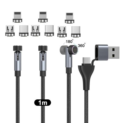 Ayu-Netdot 6in1 Gen12 Cable MagnTique De Charge Rapide Et Transfert De DonnEs Compatible Micro-Usb & Usb-C TLPhones (1m/3 Pack Noir)