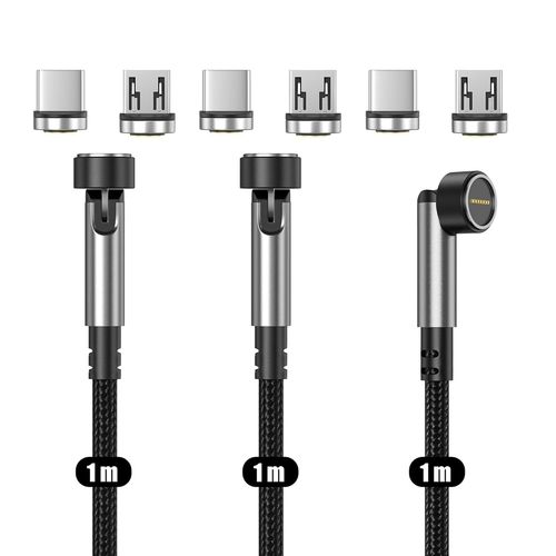 Ayu-Netdot Gen12 En Nylon Tress MagnTique Cable De Charge Rapide Et Transfert De DonnEs Avec Led Compatible Micro-Usb & Usb-C TLPhones (1m/3 Pack Noir)