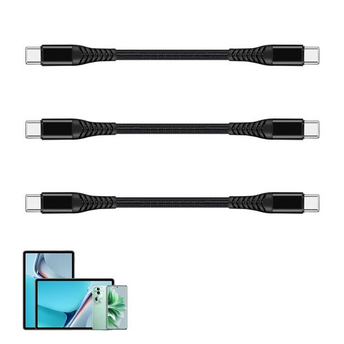 Ayu-Pack De 3 Cble Usb C Vers Usb C Court 20cm, Charge Rapide Pd 60w Cble De Charge Et De Donnes Type C  Type C, Nylon Tress Durable Pour Samsung Galaxy S23/S22/S21, Xiaomi, Google Pixel, Noir