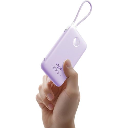 Ayu-Powerbank 10 000 Mah, Batterie Externe Max. 22,5 W, Ultra Compacte Avec Cble Usb-C Intgr Et Affichage Led Pour Iphone 16/15, Ipad, Samsung Galaxy S24/S23, Huawei, Google - Violet