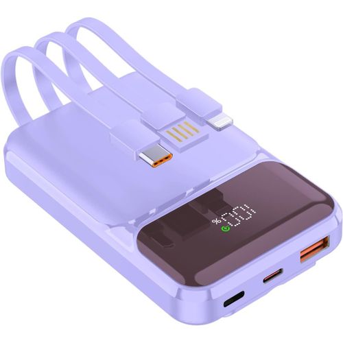 Ayu-Powerbank 10 000 Mah Pd 22,5 W Qc 4.0 Charge Rapide Sorties Usb-C Avec Cbles De Charge Rapide Intgrs Chargeur Portable Compatible Avec Iphone Samsung Google Pixel Lg (Violet)