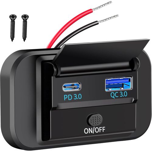 AYU-Prise de Chargeur de Voiture Double USB 12V-24V Panneau Commande 18W QC3.0 USB et 20W PD pour Voiture Marine Camion Camping-Car 67 * 38 * 17mm