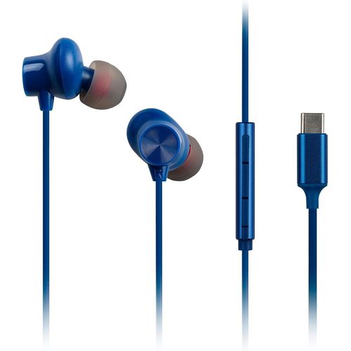 AYU-RP-TCM225DEA USB-C couteurs Intra-Auriculaires, Casque Filaire avec Micro et Tlcommande Intgrs, Basses Puissantes, Ajustement Personnalisable, Cble de 1,2 m, Bleu