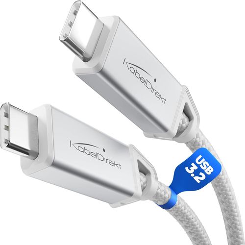 AYU-\u2013 Cable USB-C Tout-en-Un, USB 3.2 Gen 2, Connecteurs Mtalliques + Tressage \u2013 1,5m (20 Gbit/s pour Donnes/Vido, Charge Rapide 240 W, Cable Universel Donnes/Charge/Moniteur, Blanc