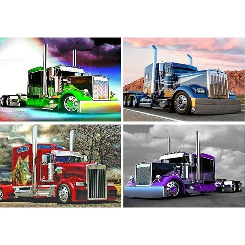 Ayuhr-/40x30cm 4 Pack Peinture Diamant 5d Diy Complet, Diamond Painting Kit Complet Voiture, Diy Tableau Perle  Coller Pour Dcoration Murale Enfants Adultes-Camion Sympa