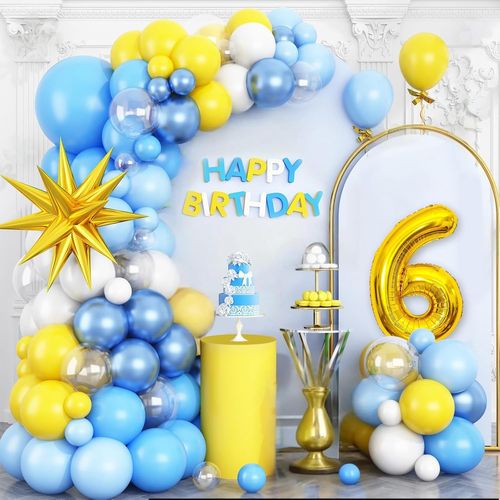 Ayuhr-Arche De Ballons Rouge, Bleu, Jaune, Kit De Guirlande De Ballons Bleu Roi Mtallis Dor Mtallis, Tour De Ballons En Aluminium En Forme D'toile Rouge En Forme De Chiffre 4 Pour Enfants De 4
