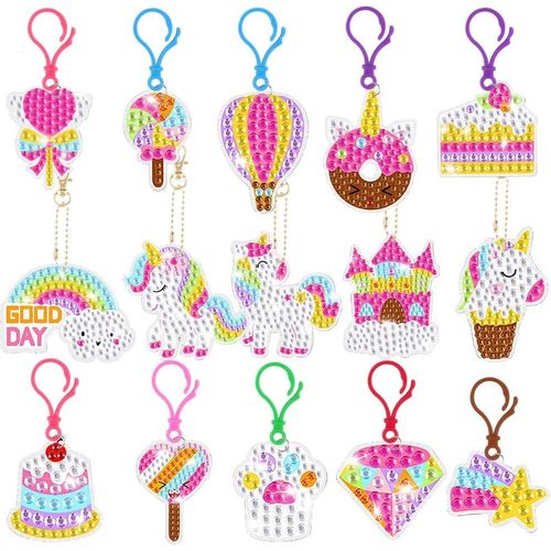 Ayuhr-Diamond Painting Portes-Cls, 15pcs 5d Diy Peinture Diamant Portes-Cls Pendentif, Licorne Diamond Art Keychain Pendentif Pour Sac  Dos Sac  Main Dcoration, Cadeau De Garon Filles