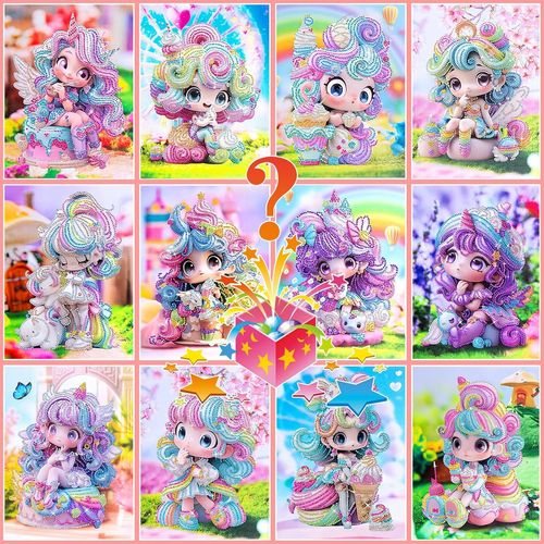 Ayuhr-Kit De Peinture Diamant Mystre Avec Cadre, 5d Diamond Painting Kit Alatoire Unique Avec Cadre 23 X 30 Cm Glace Princesse Bote Aveugle Mystre Kit De Diamants  Pois Pour Adultes Et Enfants