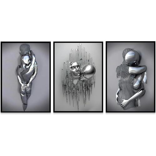 Ayuhr-Poster De Peinture Sur Toile D'art Moderne, Effet De Sculpture 3d, Amoureux Romantique, treinte, Ensemble De Posters Pour La Maison, Sans Cadre (Style 4, 20 X 30 Cm X 3)