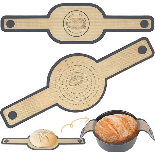 AYUHR-Tapis de Cuisson en Silicone,2 Pices Antidrapant lingues a Pain avec Longues Poignes Reutilisable Tapis de Pain en Silicone Rond et Ovale Tapis de Pain Poignes pour Four Fabrication Pain