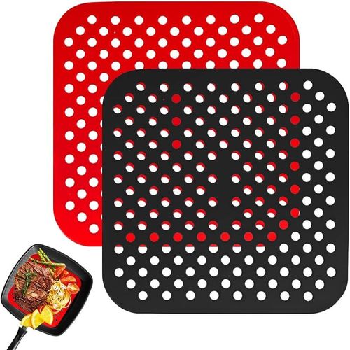 AYUHR-Tapis de friteuse  air, 2 pices de tapis en silicone rutilisables Air Fryer Liner, anti-adhsifs, grille de friteuse  air carre (carr, 8,5 pouces)