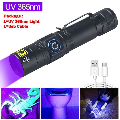 B-365nm No Battery Mini lampe de poche UV aste par USB, lampe noire ultraviolette, tapis violet, dtecteur d'urine pour animaux de compagnie, attraper le scorpion, 365nm, 395NM 