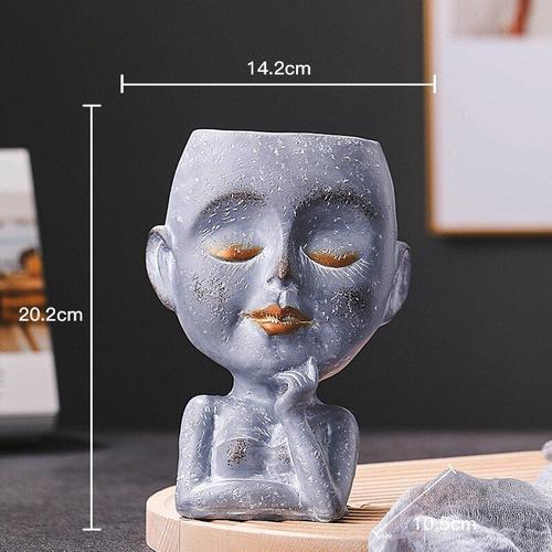 B-4.2x10.5x20.2cm - New Modern Nordic Style Creative Portrait Vase Human Head Flower Vases Decorative Ornaments Resin Flowerpots Plant Pot Room Art