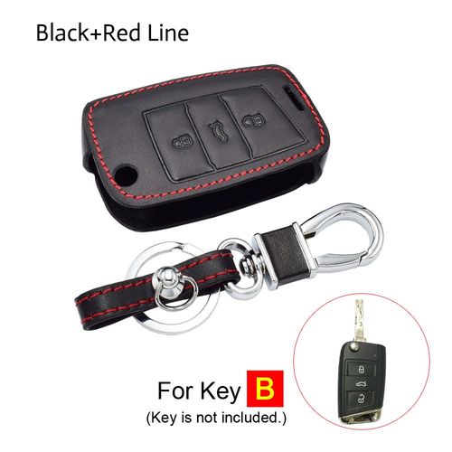 B Noir Rouge Ligne - tui  Cl De Voiture En Cuir, Housse  Rabat Pour Tlcommande, Pour Vw Volkswagen Polo Golf 7 Passat B6 B5 Up Coccinelle Tiguan Skoda Octavia Seat Ibiza Leon