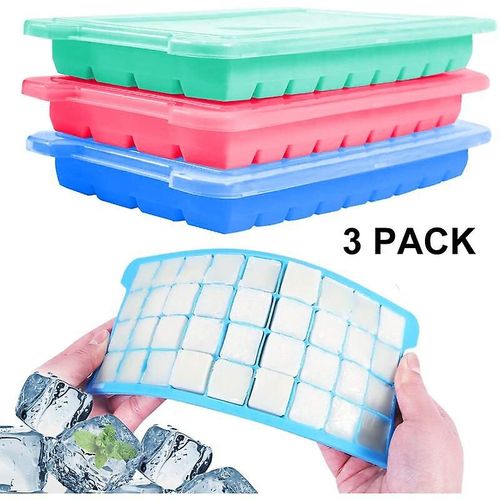 Bacs  Glaons Avec Couvercles, Lot De 3 (Rose, Bleu, Vert) Bacs  Glaons Flexibles En Silicone  Dmoulage Facile 36 Moules  Glaons Sans Bpa