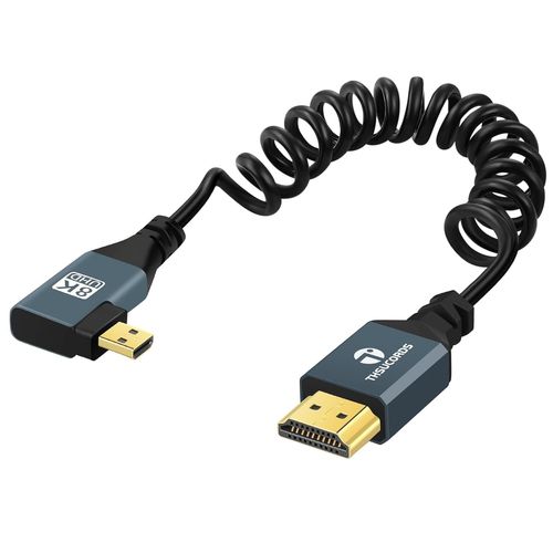 BAERTMY-Cble Spiral 8K Micro Hdmi Vers Hdmi, 90 Degrs Angle Gauche, Hdmi Vers Micro Hdmi Mle Vers Mle En Spirale, Supporte 8K @ 60 Hz 4K @ 120 Hz 48Gbps Pour Gopro Hero, Raspberry Pi(90Cm)