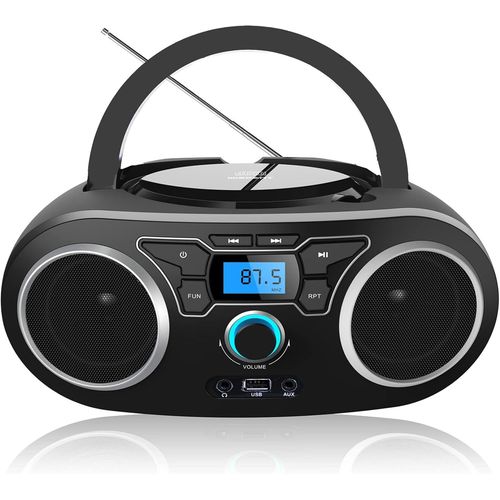 BAERTMY-Lecteur Cd Avec Bluetooth, Radio Fm Stro Avec Son Cristallin, Lecture Mp3/Cd/Cd-R, Entre Usb &Aux-In, Prise Casque, Ecran Lcd, Lecteur Cd Boombox Portable