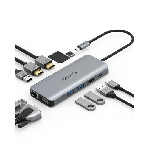 BAERTMY-Station D'Accueil, Hub Usb C Avec Triple cran Double Hdmi Et Vga, Adaptateur Usb C Docking Station Multiport 2 Hdmi 4K, Gigabit Ethernet Rj45, Pd 100W, 4 Usb, Sd/Tf Pour Macbook Pro/Air